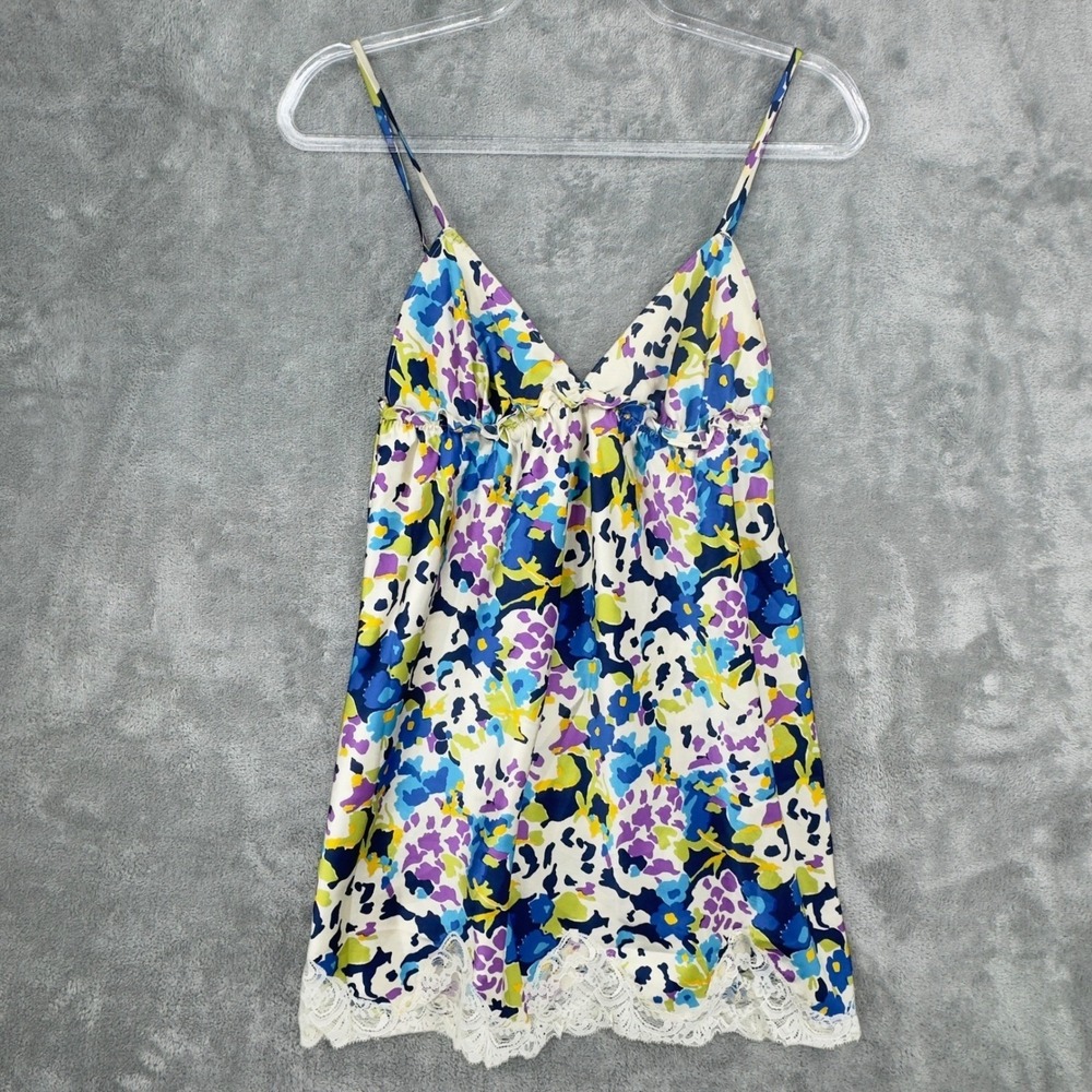 Victorias Secret Chemise Womens Medium Floral‎ Satin Lace Trim Sexy Slip Dress